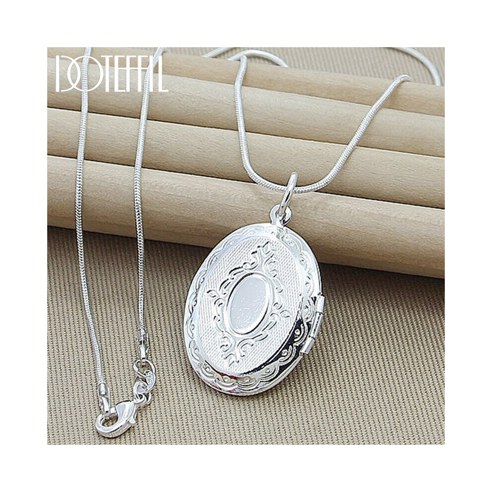 925 Sterling Silver Oval Round Photo Frame Pendant Necklace 18/20-28/30 Inch Snake Chain For Woman Man Wedding Jewelry