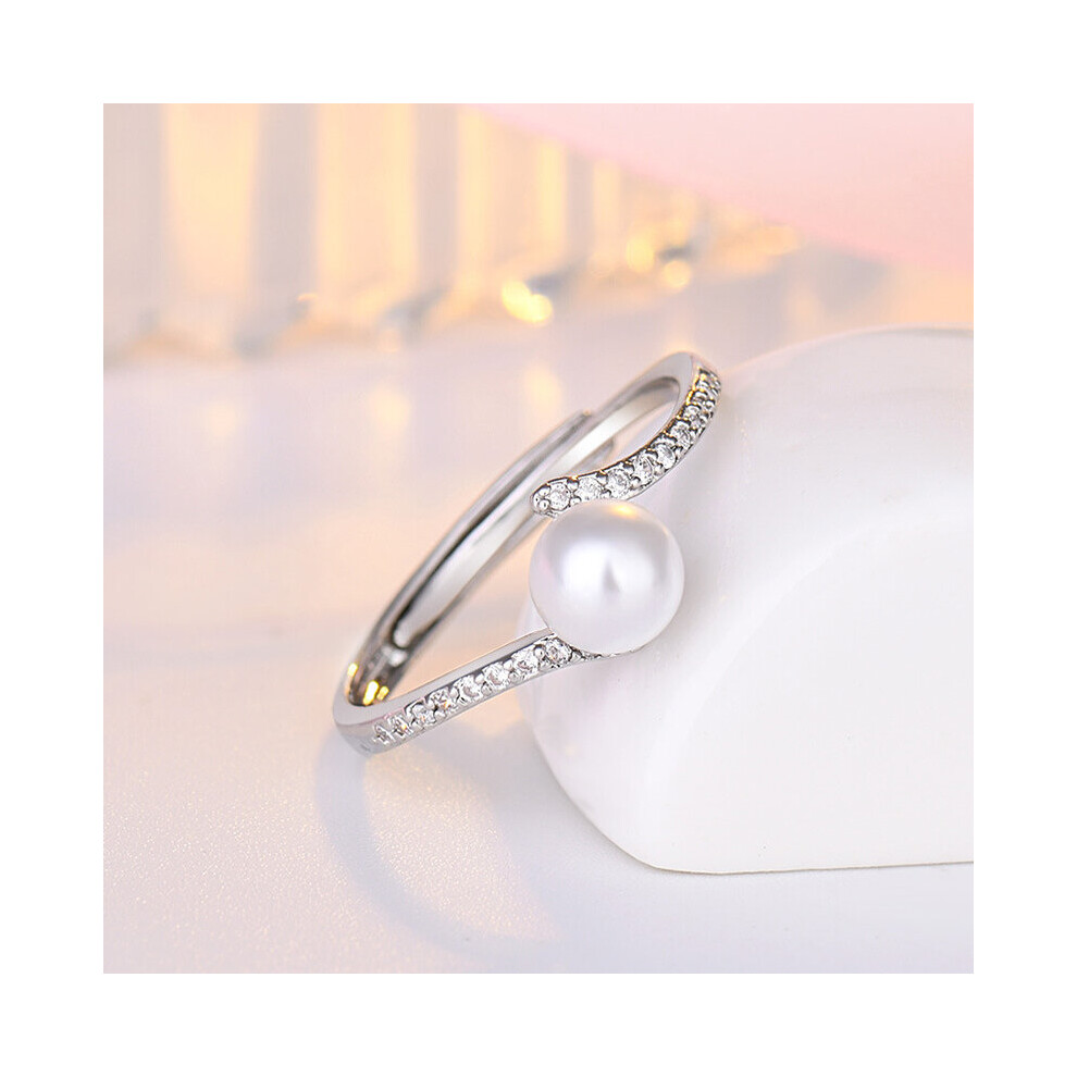 Pearl Rings 925 Silver Jewelry with Zircon Gemstones Open Finger Ring Fine Accessories for Wedding Engagement Party Gift-image-OPC-PBRP7CP-NEW