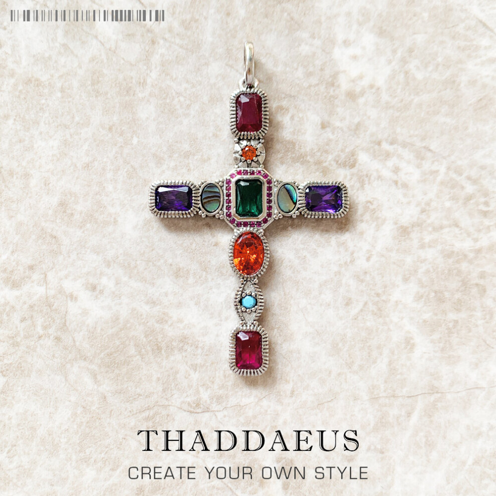 Pendant Colourful Cross Fine Jewelry Europe Talisman 925 Sterling Silver Vintage Gift For Women