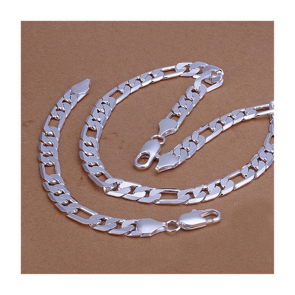925 sterling Silver Bracelets necklace Jewelry set for men 12MM Chain 18/20/22/24/26/28/30 inch Party