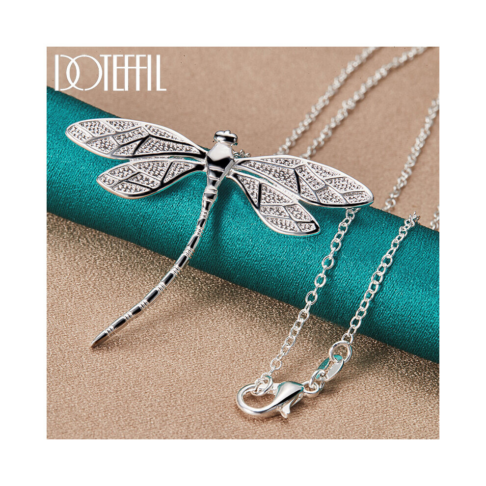(White, 55cm) 925 Sterling Silver 40-75cm Chain Big Dragonfly Pendant Necklace For Women Wedding Engagement Party Jewelry