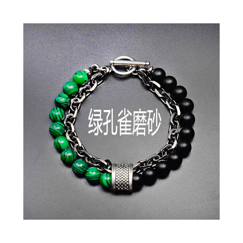 Stone Men's Bracelets Double Chain Link Stainless Steel Beaded Bracelets Bangle Male Jewelry