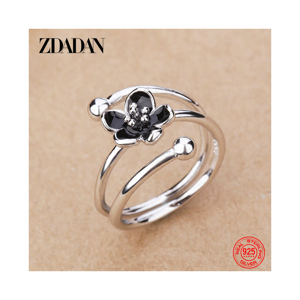 925 Sterling Silver Flower Adjustable Rings For Women Charm Gift Wedding Jewelry