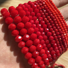(Red Jade White-6mm 89 92pcs Beads 6mm) 3/4/6/8mm Faceted Round Austria Crystal Beads Glass Rondelle Spacer Beads for Needlework Jewelry Making Diy Bracelet 15''