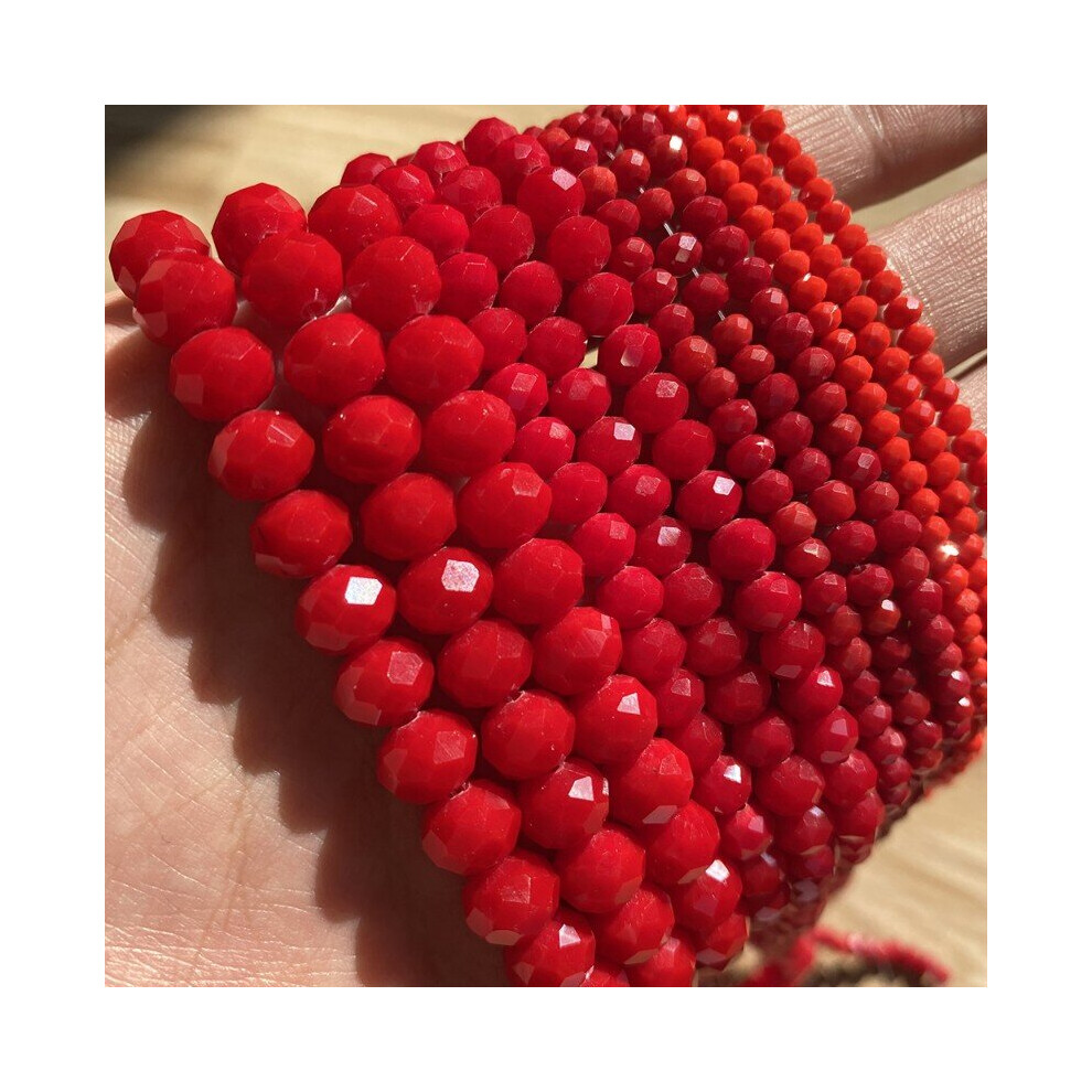 (Red Jade White-6mm 89 92pcs Beads 6mm) 3/4/6/8mm Faceted Round Austria Crystal Beads Glass Rondelle Spacer Beads for Needlework Jewelry Making Diy Br