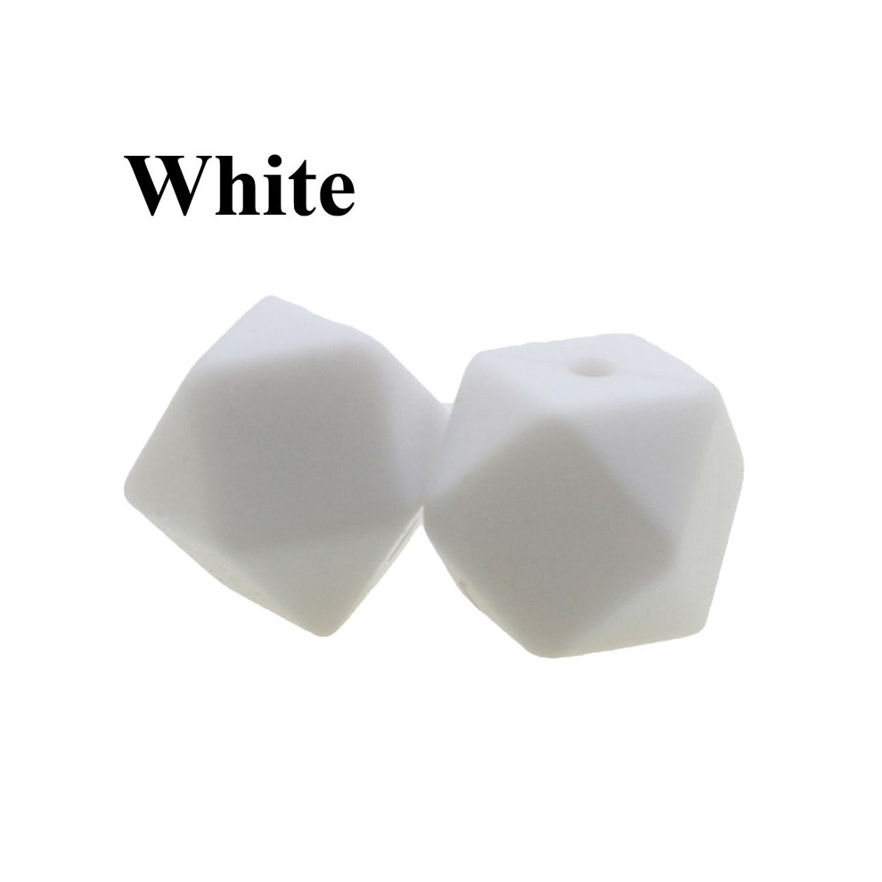(-17Mm) Bpa 100Pc Silicone Hexagon Bead Chewable Baby Teether Teething Necklace Pacifier Chain Diy Babies Shower White