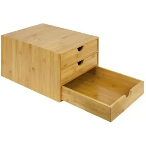 3 Tier Bamboo Wood Home Office Desk Top Table Drawers Tidy Stationary ...