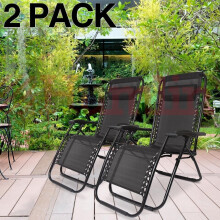 Outdoor Garden 2x Zero Gravity Reclining Sun Lounger with Pillow