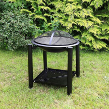 BBQ Durable Steel Standing Stand with Bowl Fire Pit w/ Lid and Shelf