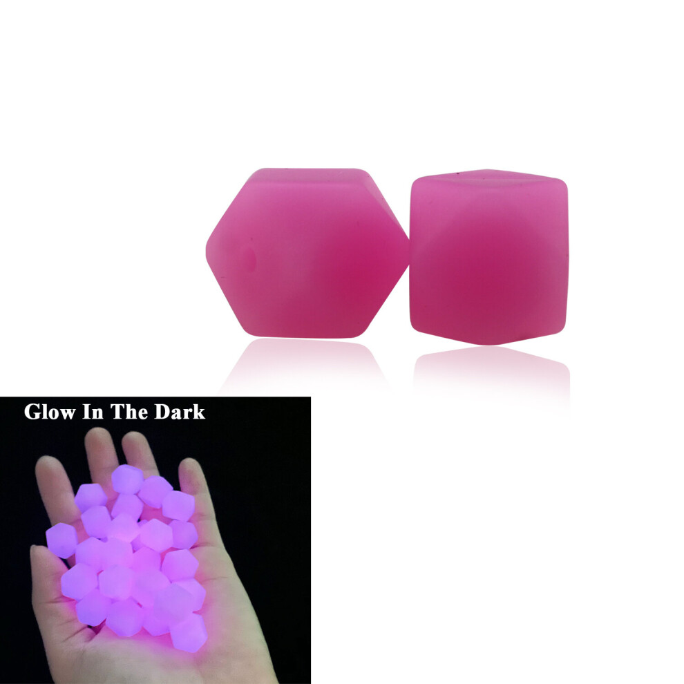 (Glow A White-11Mm) 20Pcs Hexagon Glow In The Dark Silicon Beads 11Mm 13Mm 17Mm Baby Luminous Teething Silicone Loose Marking Diy Pacifier For Chain Multicoloured