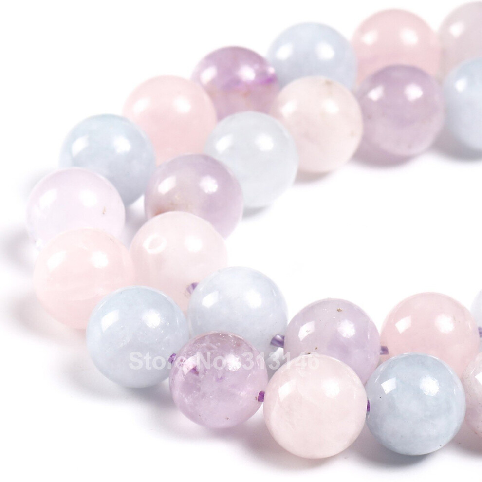 1 Full Strand Real Natural Stone Loose Round Semi Precious Purple Morganite Gemstone Gem Beads for DIY Jewelry Making-image-OPC-PBRQHRS-NEW