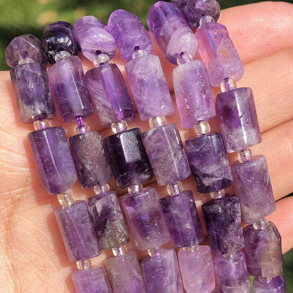 Natural Faceted Purple Quartz Crystal Gem Stone Beads Cylinder Loose Spacer Beads For Jewelry DIY Making Bracelet Accessories-image-OPC-PBRQJJ6-NEW