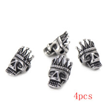 4pcs/lot Punk Crown Skull Beads Charms for Men's Bracelet Jewelry Making DIY Vintage Stainless Steel Beads Accessories