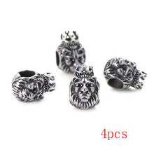 4pcs/lot Stainless Steel Crown Lion Head Beads Charms fit Men Bracelet Big Hole DIY Vintage Beads Jewelry Making