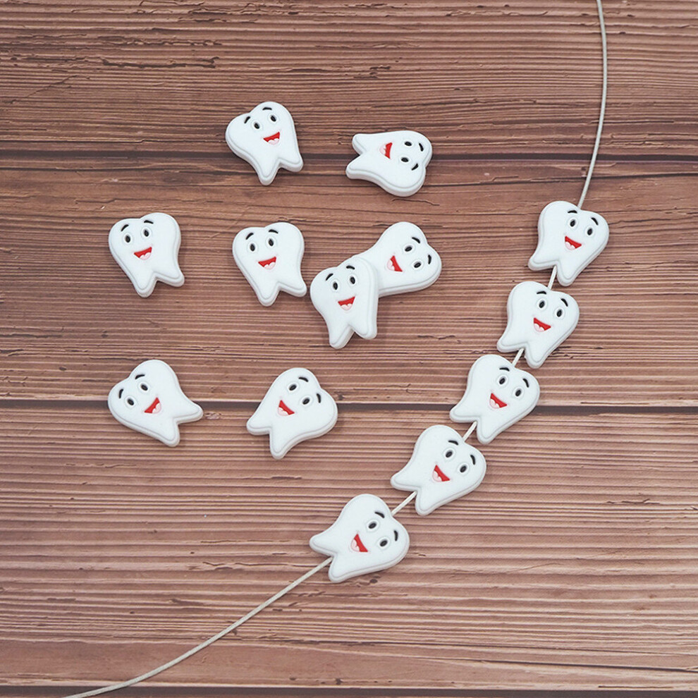 Chenkai 10Pcs Silicone Tooth Beads Baby Beads Bpa Infant Chewable Dummy Necklace Pacifier Toy Accessories White