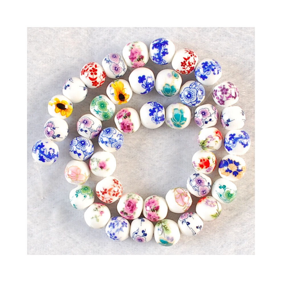 40pcs 8mm Round Ceramic Beads Flowers Porcelain Loose Beads For Jewelry Necklace Bracelet DIY Beads-image-OPC-PBRQQNX-NEW