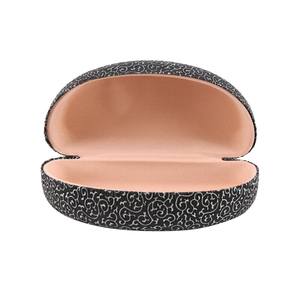 Large Clamshell Filigree Embossed Hard Sunglasses Case,Black&Silver