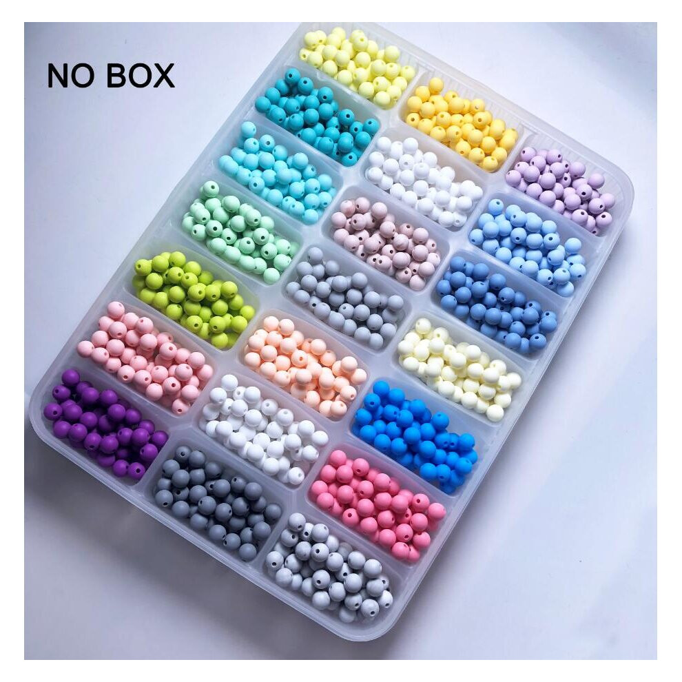 (Candy Colors NO BOX White-15mm) Candy Beads 100pc Silicone Baby Teething Teether Beads 10- 20mm Safe Food Nursing Chewing Round Silicone Beads Neckla