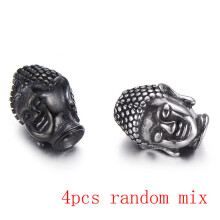 4pcs Vintage Stainless Steel Buddha Head Beads DIY Retro Beads Charms for Men's Bracelet Jewelry Making