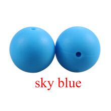 (Sky bule White-12mm) 100pcs/Lot 10mm 12mm 15mm 20mm Silicone Beads BabyTeething Beads Baby Teether Food Nursing Chewing Round Beads