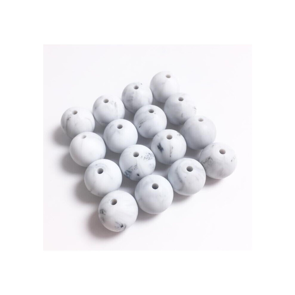 (marble White-12mm) 100pcs marble Silicone Marble Teething Beads Round BPA Baby Warm Marble Silicone Bead Teething Necklace Making