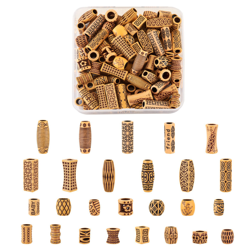 130Pcs 26 Styles Plastic Beads Wood Large Hole Column Twist Cuboid Rhombus Cube Round Oval Drum Rectangle-image-OPC-PBRQVYP-NEW