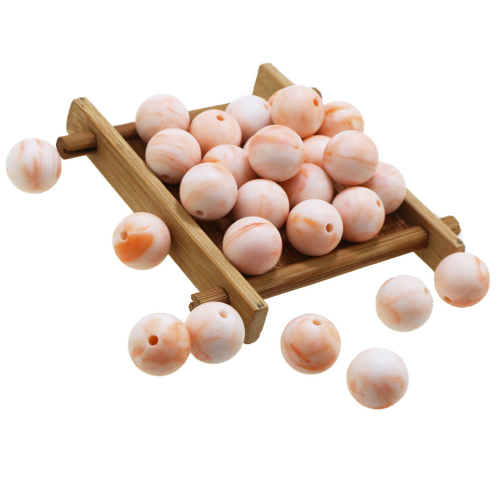 (Marble orange White-12mm) Silicone Beads 10MM BPA 15mm Round Marble Colors Silicone Teethers 100pcs Beads for pacifier DIY SET loose beads 12MM