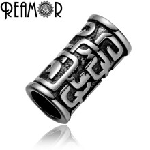 Retro 316l Stainless Steel Totem Cylinder Bead 8mm Big Hole Metal Spacer Charms Beads For Jewelry Making Men Bracelet DIY