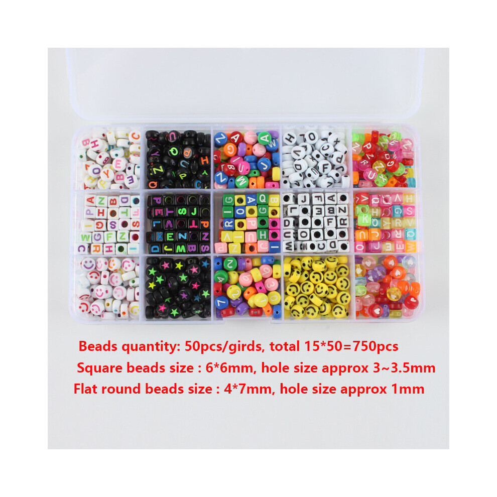 750pcs/Box Mixed Acrylic Letters Beads Mixed Smiley Heart Alphabet Beads Set For DIY Bracelets Jewelry Making Kit Supplies-image-OPC-PBRQX5J-NEW