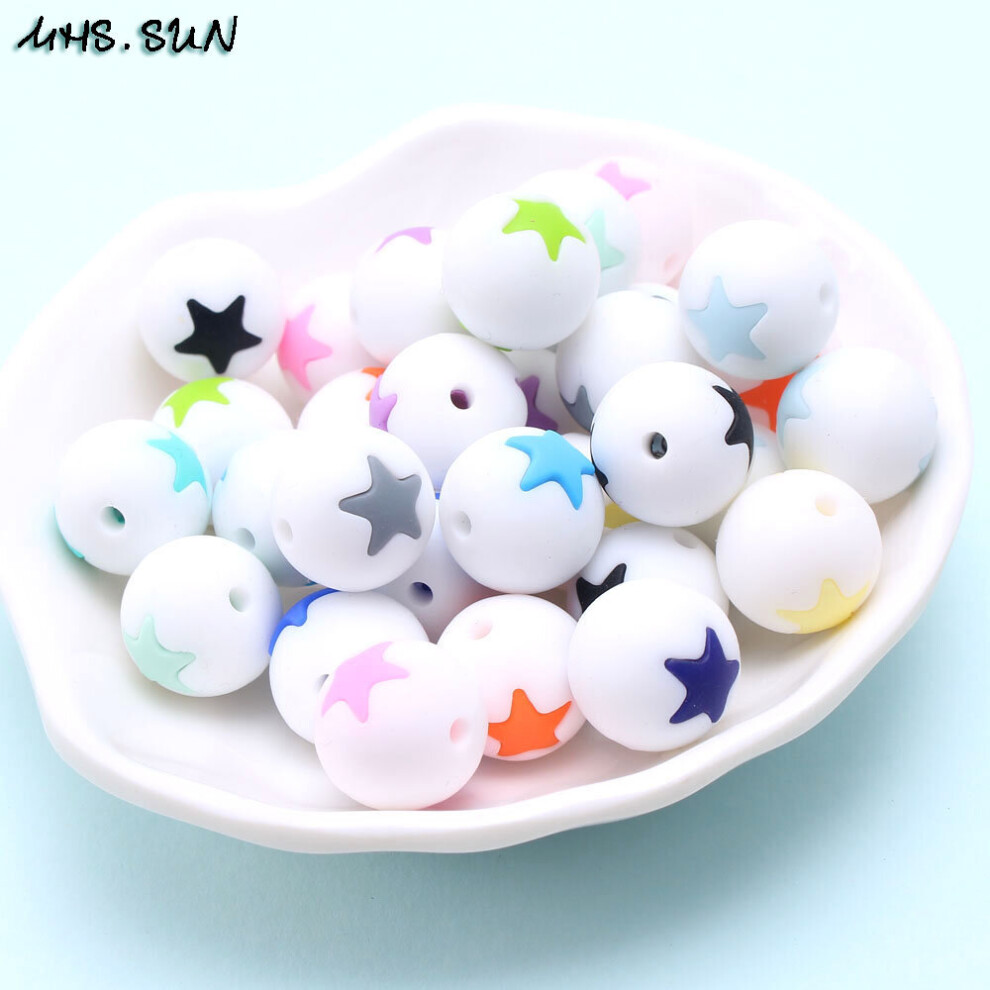10Pcs Silicone Beads Bpa Chewing Bead 15Mm Round Star Teething Toys For Diy Baby Necklace Teether Pacifier Chain Multicoloured