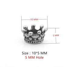 316l Stainless steel Crown Spacer Beads DIY Charm 5mm Big Hole Beads for Men Leather Bracelet Jewelry Making