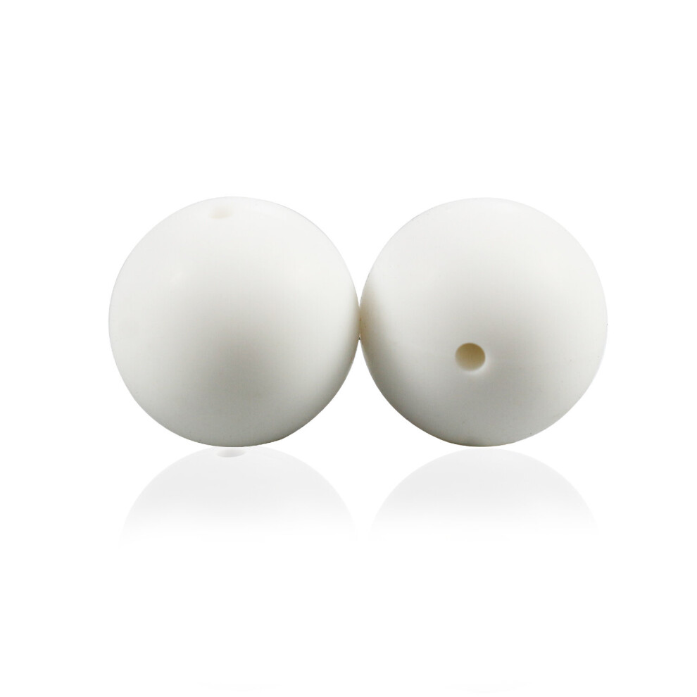 (-15Mm) 15Mm 100Pcs Silicone Beads Loose Food Safe Silicone Teether Diy Chewable Colorful Round Ball Baby Teething Beads Baby Toys White