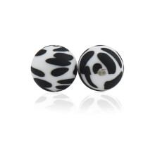 (Print A White-15mm) 100PCS 15mm Daisy Leopard Print Silicone Beads Baby Round Shaped Beads Teething BPA DIY Sensory Chewing Toys Accessories