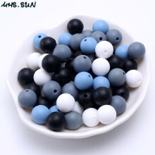 (Mixed colors White-12mm 50pcs 12mm) baby teething jewelry food silicone beads snow dimgray smokey round chewable beads