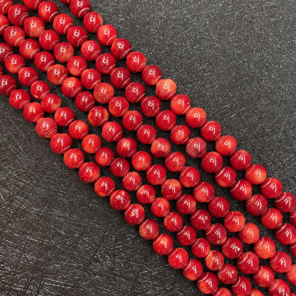 Natural Red Coral Beads 7mm Coral Hand-carved Beads for Jewelry Making DIY Necklace Bracelet Earring Accessories Length15 Inches-image-OPC-PBRR5CM-NEW