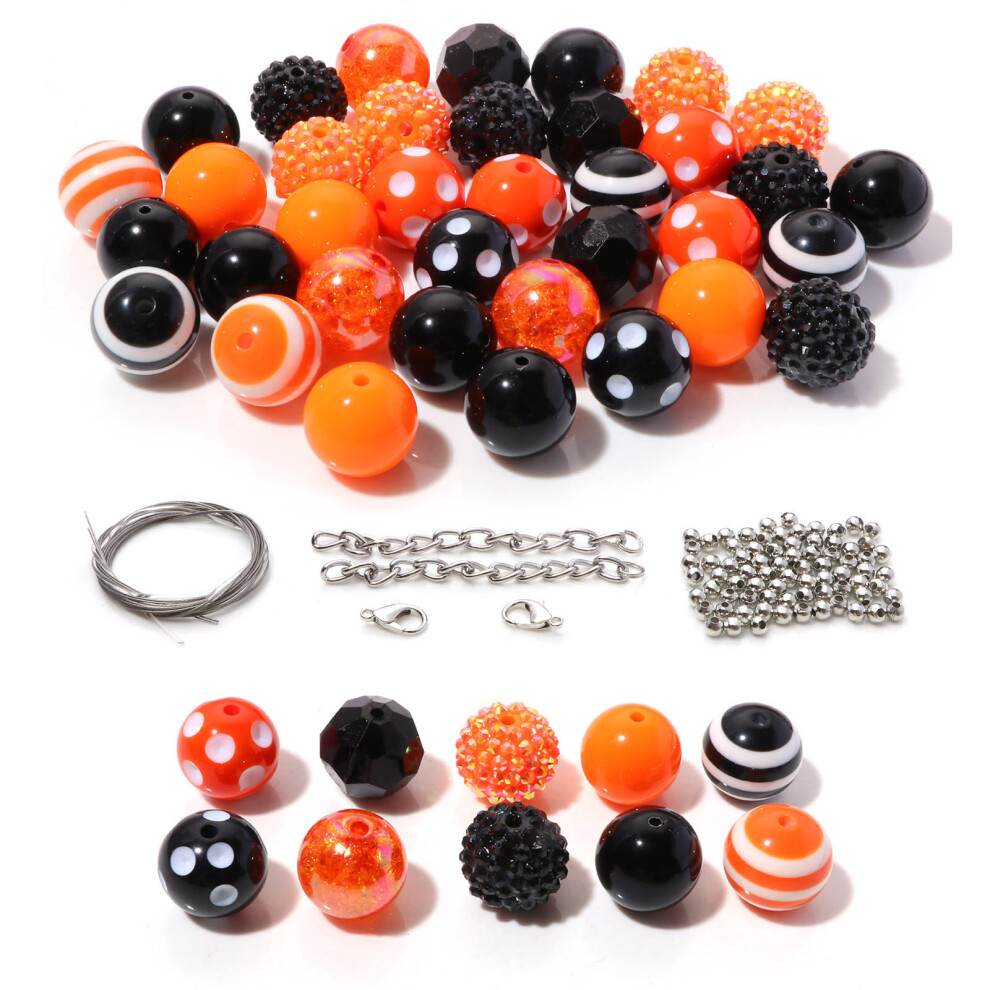20mm Acrylic Halloween Beads For DIY Necklace Jewelry Round At Random Stripe Pattern Jewelry,1 Set(Approx 50 PCs/Packet)-image-OPC-PBRR87C-NEW