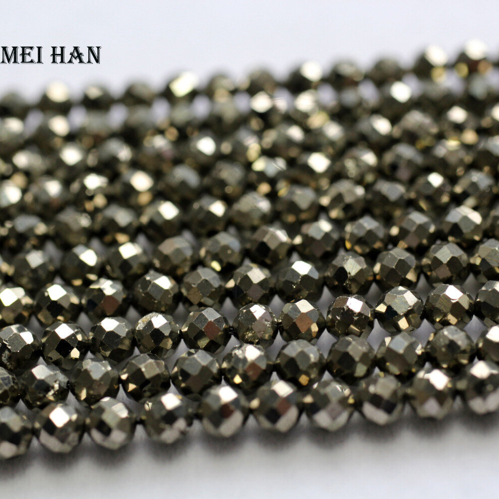 Meihan (3 strand/set) natural 4?0.2mm Pyrite Faceted round stone loose beads For jewelry diy making-image-OPC-PBRR99C-NEW