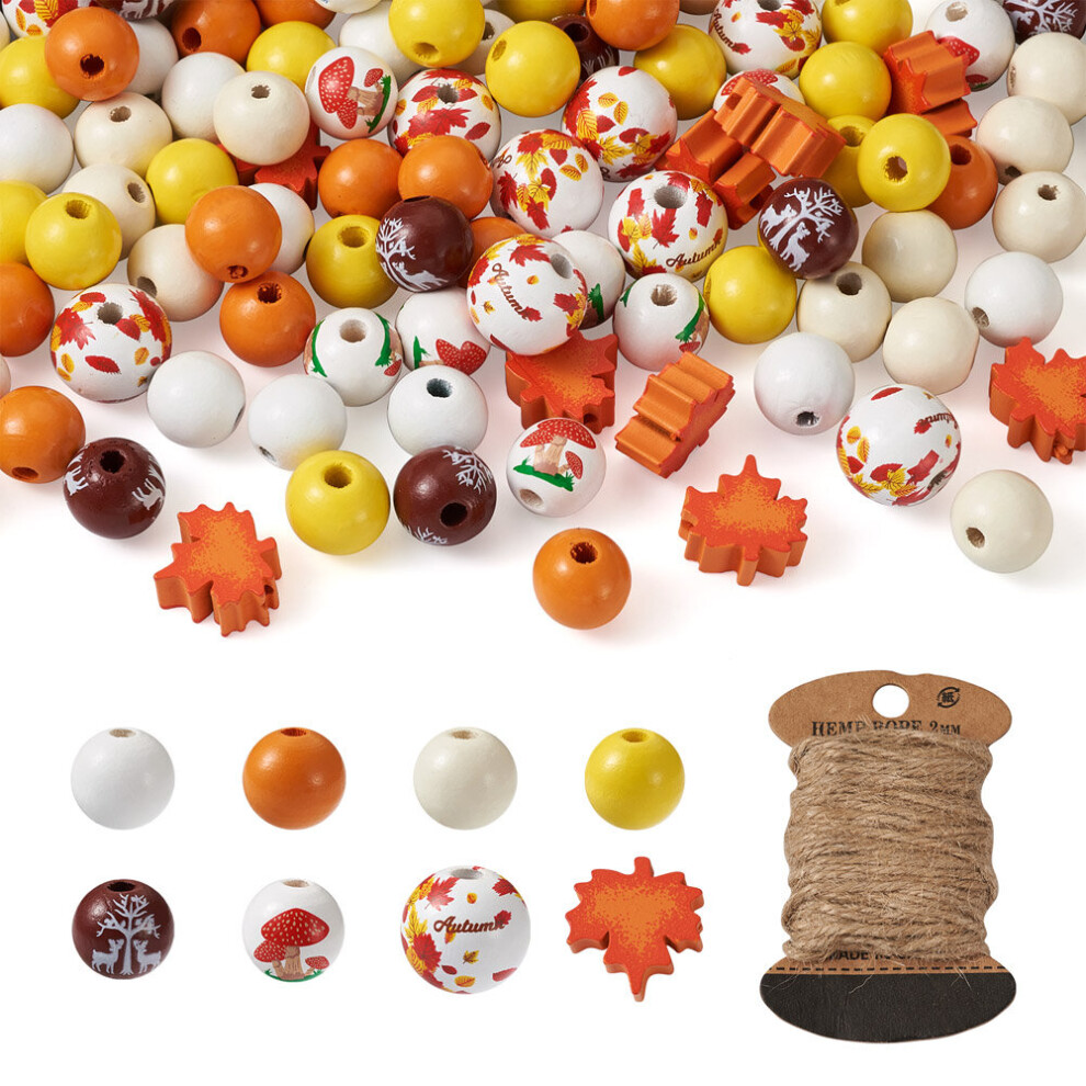 120Pcs DIY Natural Wooden Beads Round Balls Maple Leaf Wood Beads with Jute Cord for Jewelry Beaded Garland Farmhouse Ornaments-image-OPC-PBRR9J6-NEW