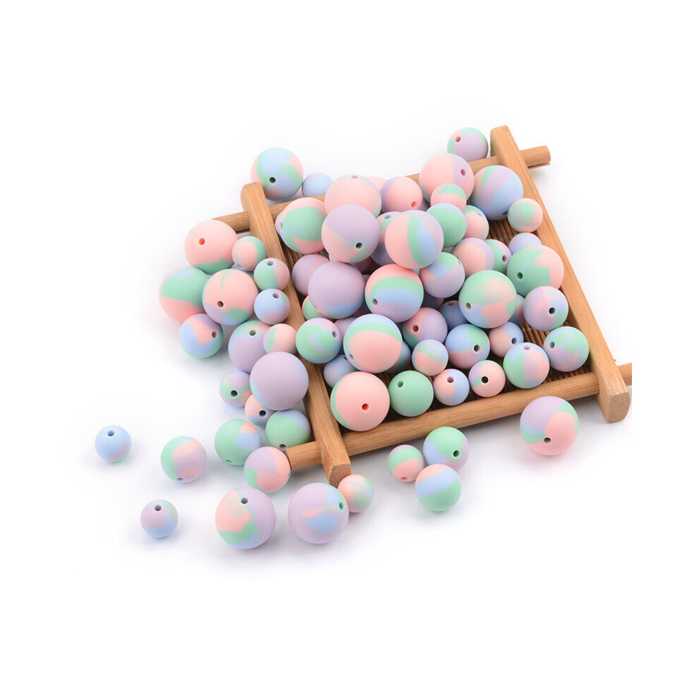 Chenkai 100Pcs Silicone 12Mm 15Mm Tie Dye Round Beads Bpa Baby Teether Diy Bead Chewing Dummy Pacifier Chain Accessories Multicoloured