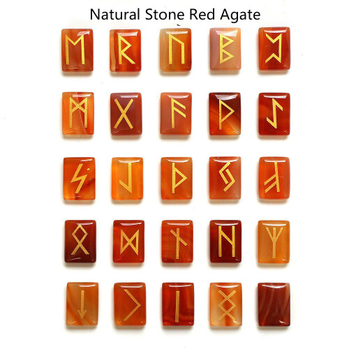 25pcs/Pack Fortune Telling Stone Divination Stone Rune Amulet Game Reiki Healing Crystal Divination Rectangular Stone Lettering