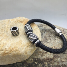 7.58mm Big Hole 316l Stainless Steel Engrave Cylinder Beads Charms For Men's Leather Bracelet DIY Jewelry Making Wholesales