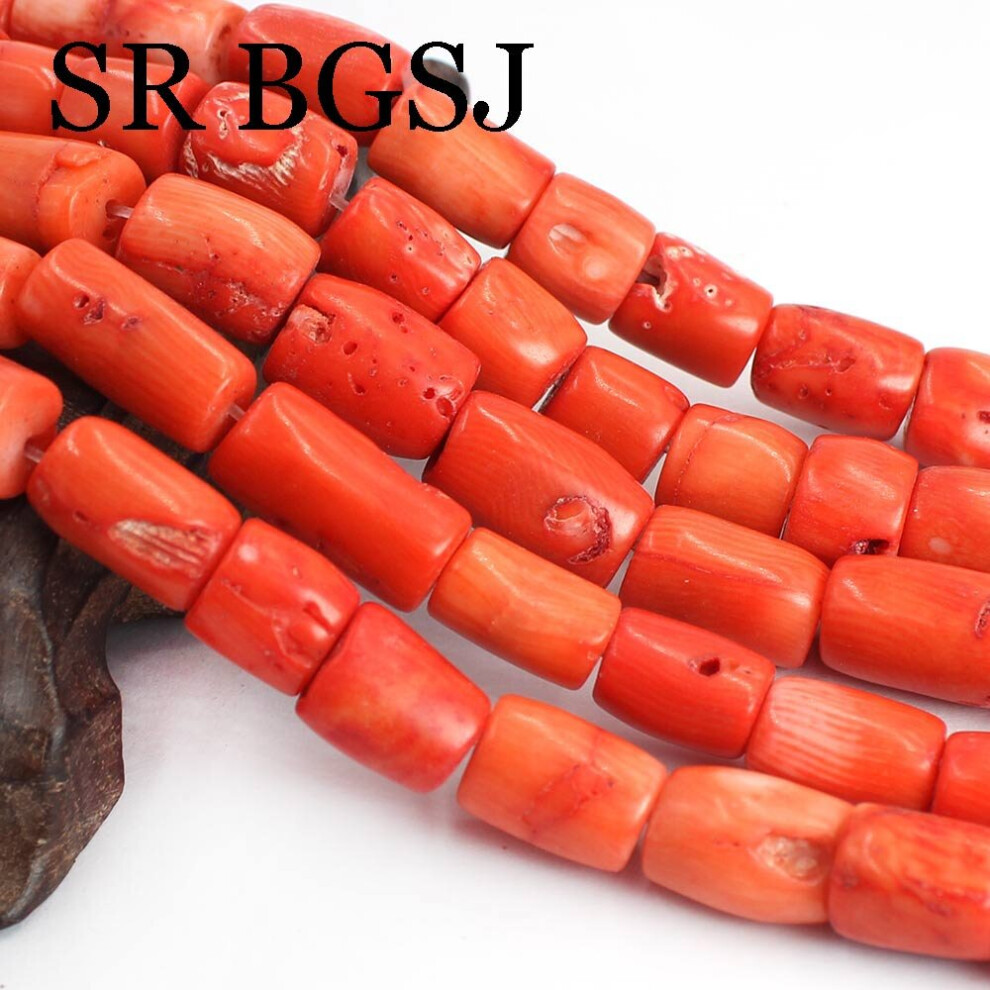 10-12Mm Real Freeform Column Orange Jewelry Making Gems Coral Beads 15Inch Multicoloured