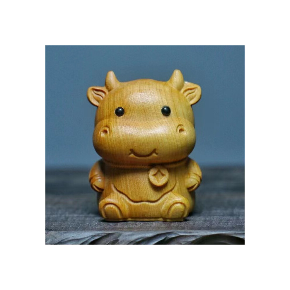 Wooden cow carving small animal desktop furnishing articles cow tabletop decoration wooden handicraft wood ox play craft-image-OPC-PBRRDZT-NEW