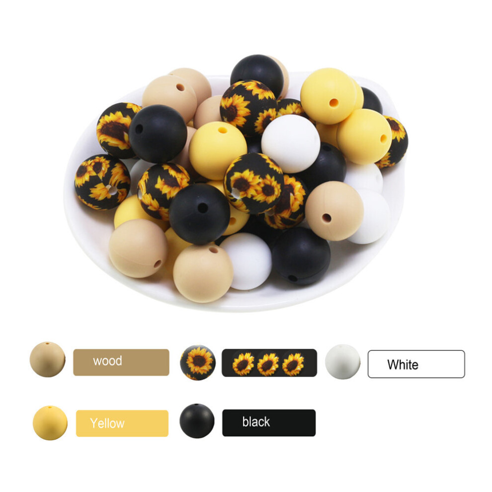 15mm Silicone Teething Beads Necklace Infant Teethers BPA Silicon Loose Beads Print For DIY Jewelry Making Pacifier Clips