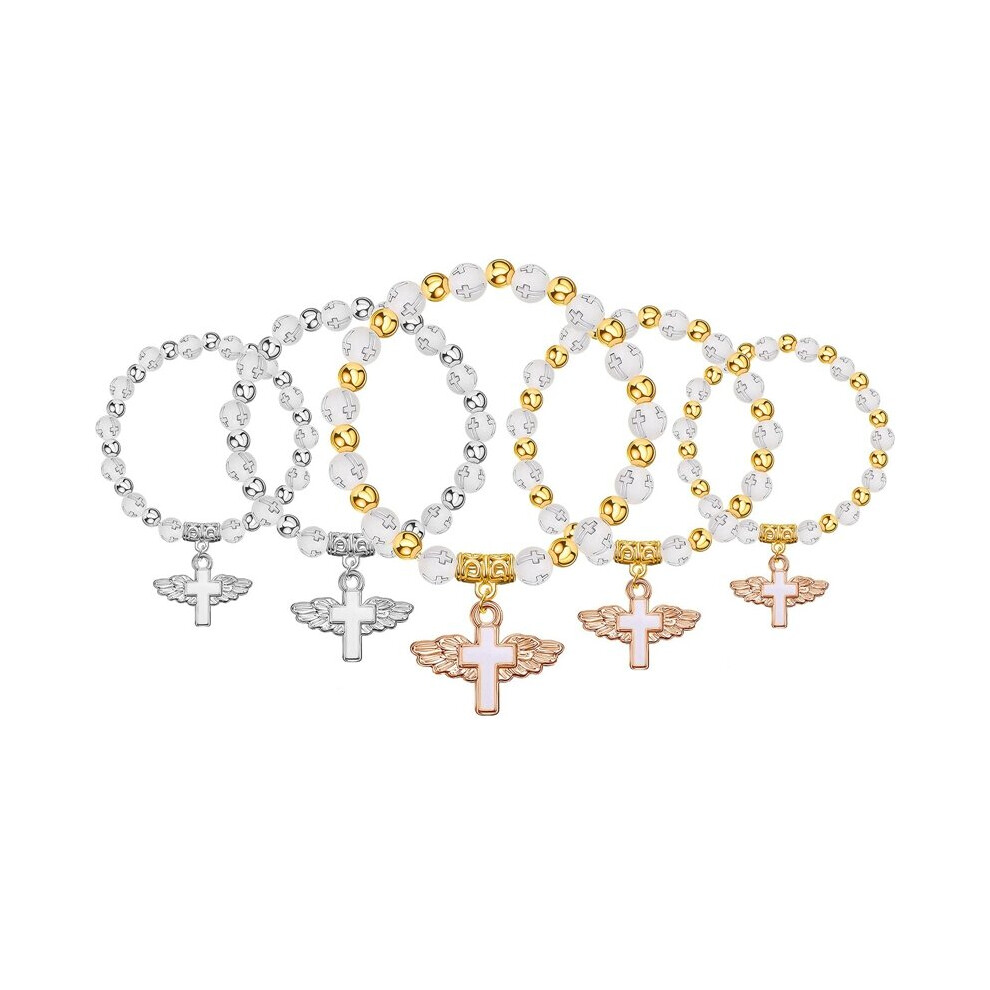 18Pcs Baptism Favors Wing Cross Bracelet Baptismal Souvenirs Bracelet Rosary Souvenirs Baptismal Communion Baptism Multicoloured