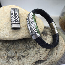 12*6mm 316l Stainless Steel Engrave Leaf Square Hole Charm Beads For Men Leather Bracelet DIY Jewelry Making Findings