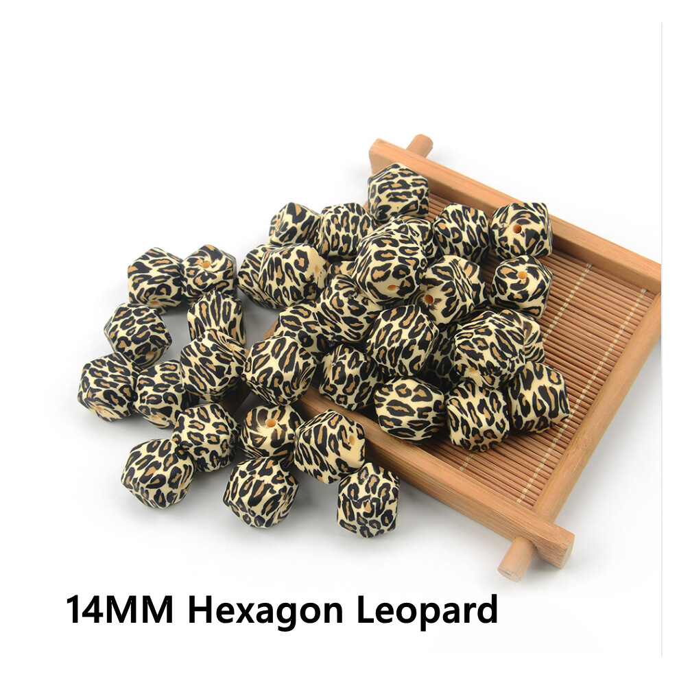 Chenkai 50Pcs Silicone 14Mm 17Mm Hexagon Leopard Beads Bpa Diy Bead Chewing Pacifier Dummy Baby Teether Chain Accessories Multicoloured