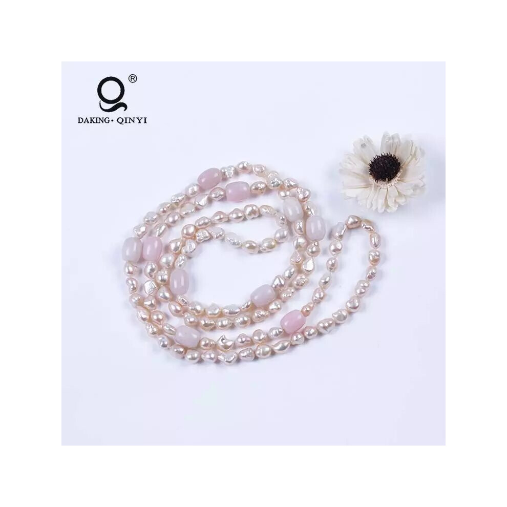 Real Freshwater Pearl Long Necklace Pink