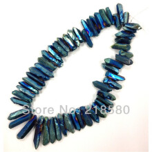 SLB-001 Rough Titanium Rainbow Green Quartz Crystal Points Drilled Briolettes Beads 16 inch Strand 12-36 mm Long