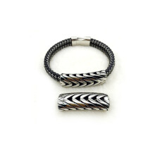 12*6mm 316l Stainless Steel Hollow V Pattern Square Hole Charm Beads For Men Leather Bracelet DIY Jewelry Making Findings